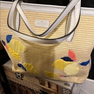 Kate Spade Woven Tote with Yellow and Blue Details